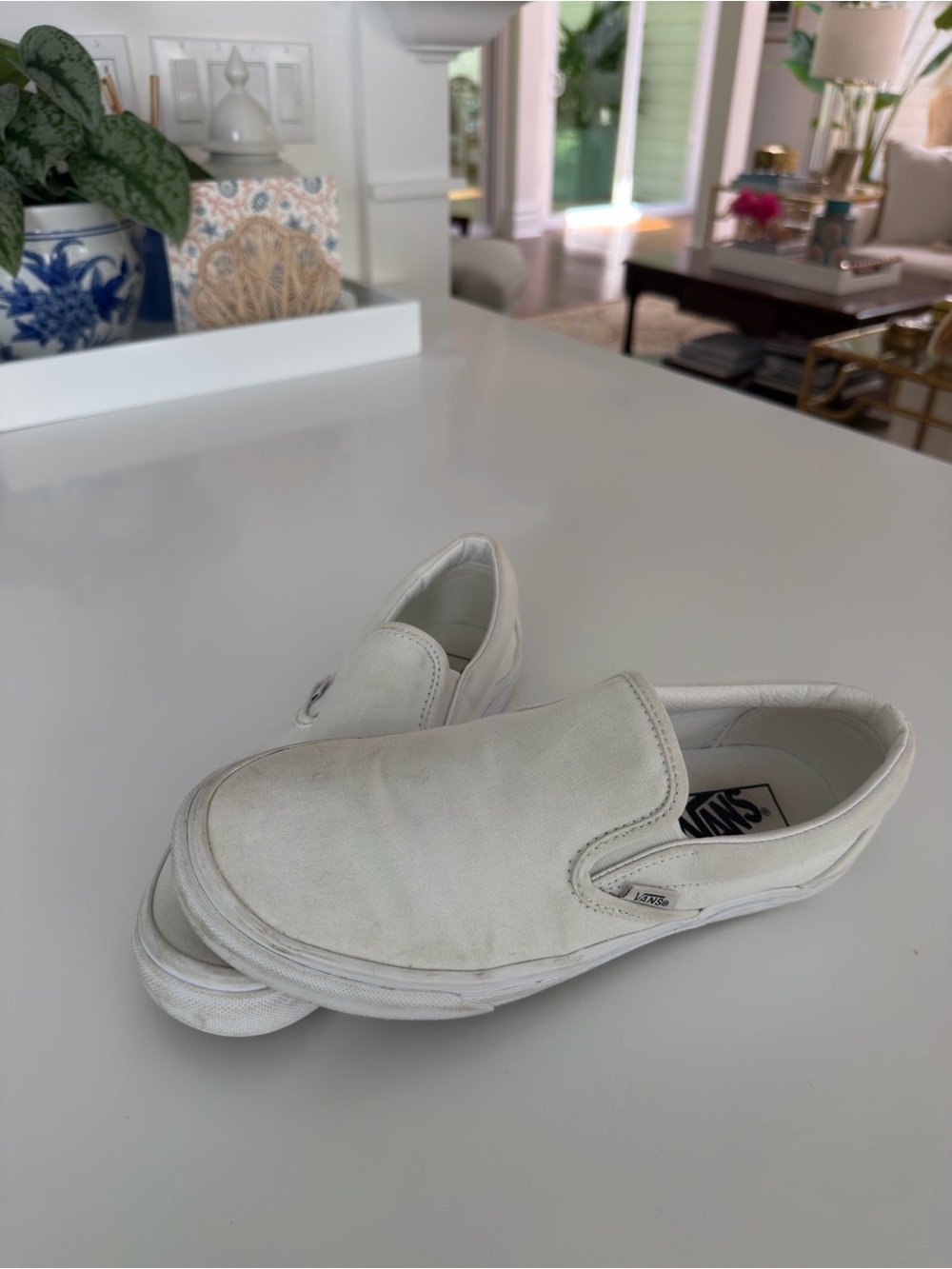 Vans White Slip-On Canvas Sneakers